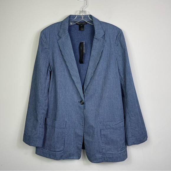 MARC BY MARC JACOBS Cotton Oversized Pinstriped Indigo Multi Blazer Jacket NWT L - Picture 8 of 16